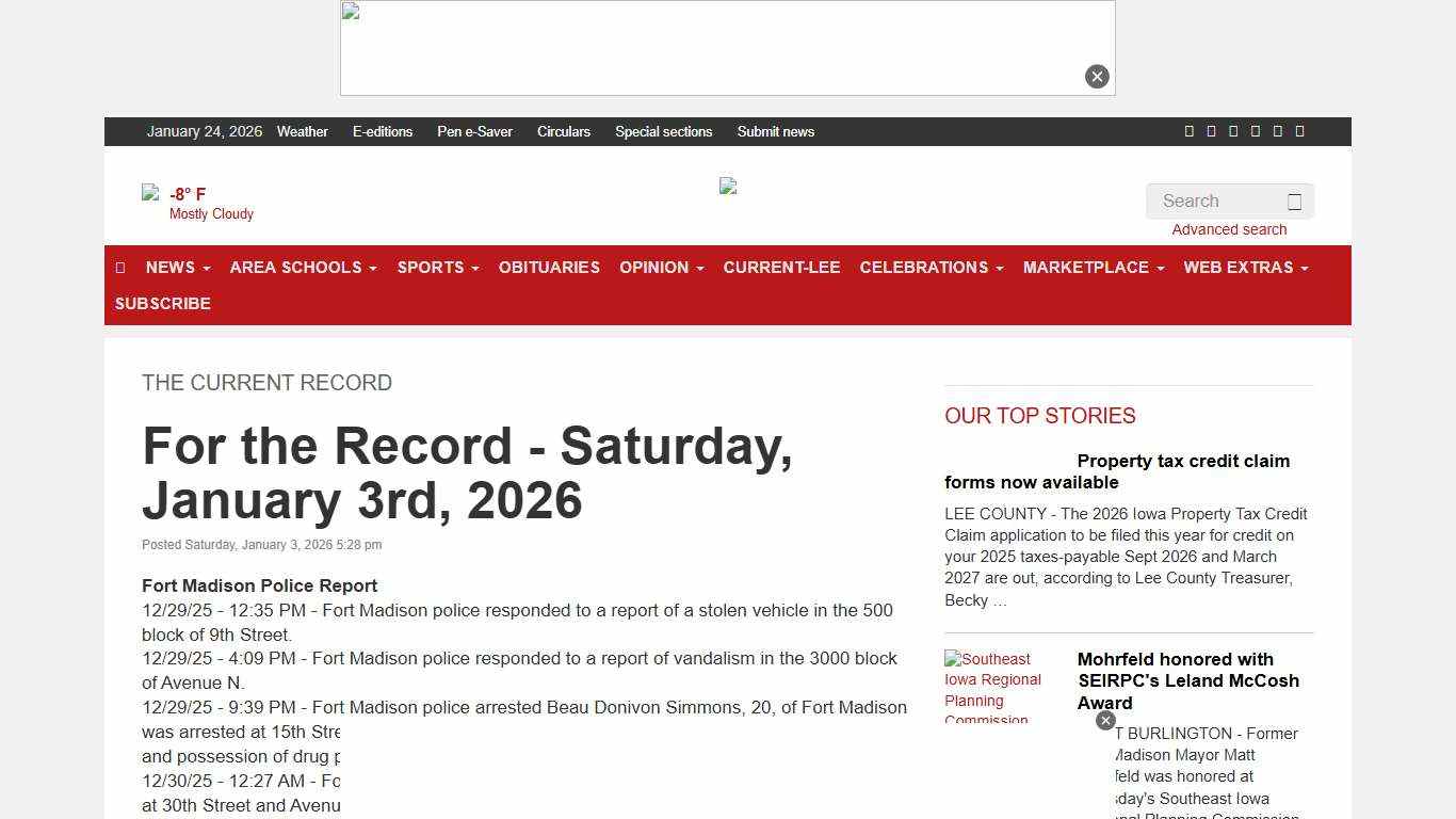 For the Record - Saturday, January 3rd, 2026 - Pen City Current